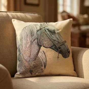 Povlak na polštářek Povlak s motivem koně ADONIS 45 × 45 cm béžový