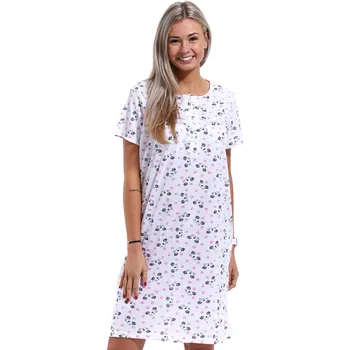 Dámská noční košile Bílá noční košilka pro ženu, kočičky a růžové tlapičky 1C3165 bílá s