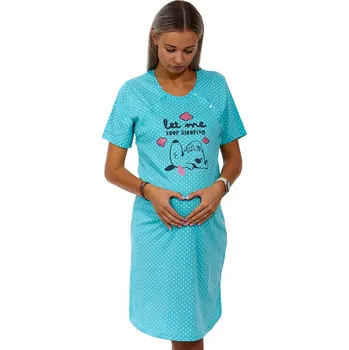 Dámská noční košile Tyrkysová puntíkatá kojící a těhotenská košilka na knoflíky - let me kepp sleeping 1C3246 modrá xxxl