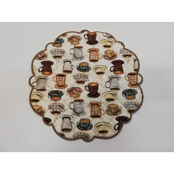 Nákupní taška Textilní prostírání na stůl kulaté 30cm - hnědé - hrnečky s kávou