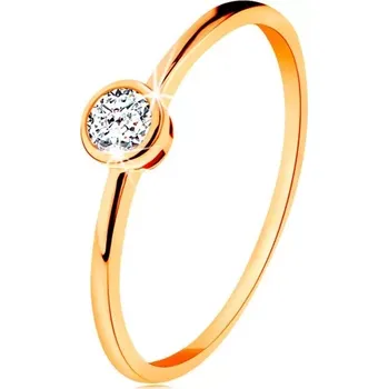 Prsten Prsten ze žlutého 14K zlata - blýskavý kulatý zirkon v lesklé objímce - Velikost: 54