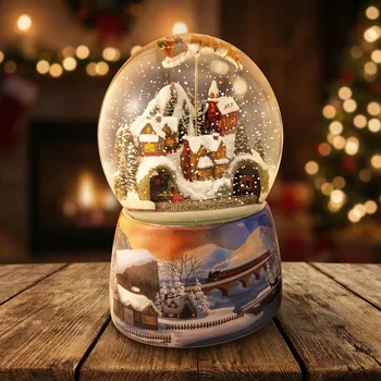 Vánoční dekorace Marco Polo SJ Hrací skříňka sněhová koule zimní vesnice 15 cm