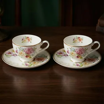 Šálky na espresso s podšálky s květy EASY LIFE 75 ml 2 ks