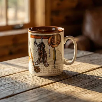 Stolování Hnědý hrnek s rybářským motivem