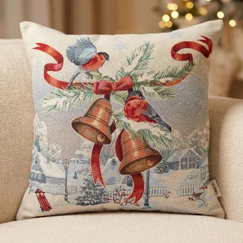 Povlak na dekorativní polštářek Vánoční povlak na polštář s červenými hýly a zvonky LIMA SO 45 × 45 cm