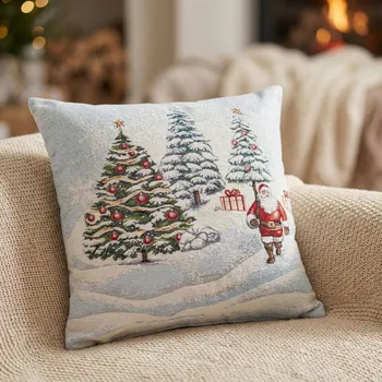 Povlak na polštářek Vánoční povlak na polštář s Mikulášem a stromečky 45 × 45 cm