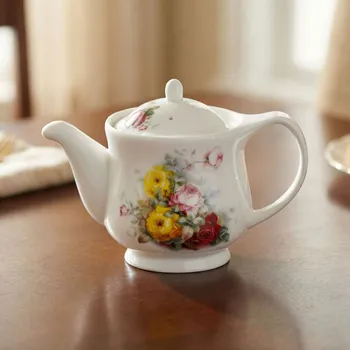 Konvice na čaj Džbán s filtrem a víkem s květy bílý