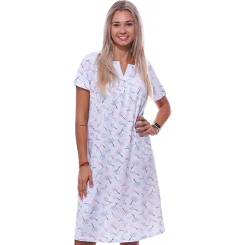 Dámské noční prádlo Bílá azurová i růžová dlouhá noční košilka s krátkými rukávy proženy či dívky PUGET 1C3662 bílá s