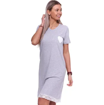 Dámská noční košile Šedí i bílá noční košilka s krátkými rukávy a s krajkou pro plnoštíhlé ženy či dívky srdce 1C3867 šedá xl