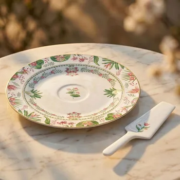 Nádobí Talíř se servírovací lopatkou EASY LIFE 30 cm s květy 2 ks