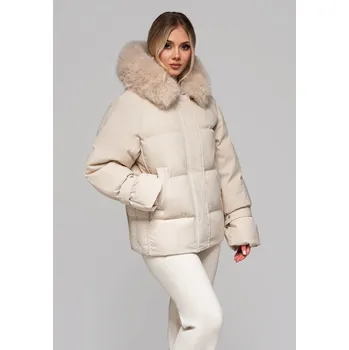 Dámská parka Larica Dámská zateplená bunda s kožíškem OW-JAHP-0105 v1 Barva: Béžová, Velikost: M/L