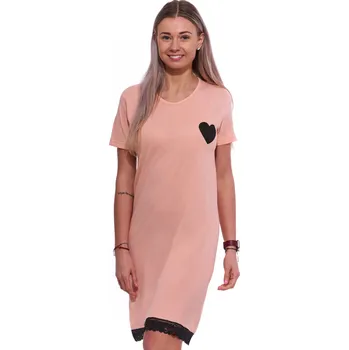 Dámská noční košile Meruňková i černá noční košilka s krátkými rukávy a s krajkou pro plnoštíhlé ženy či dívky srdce 1C3865 oranžová l