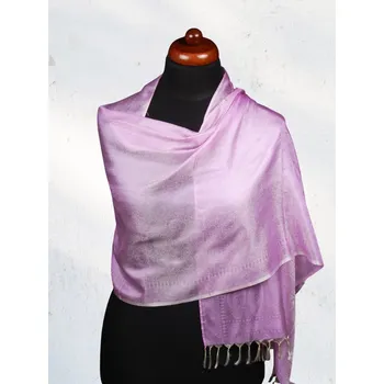 Šála Hedvábná šála z Váránasí světle fialovo-smetanová
