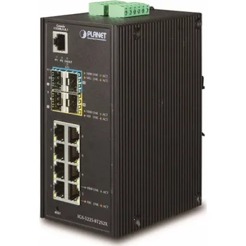 Síťový prvek Planet IGS-5225-8T2S2X průmyslový switch, 8x1Gb, 2x1Gb SFP, 2x10Gb SFP+, dual 12-48VDC, -40~75°C, IP30