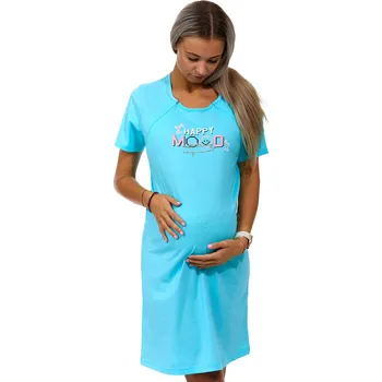Dámské noční prádlo Azurová kojící a těhotenská košilka na zipy HAPPY MOOD 1C3230 modrá s