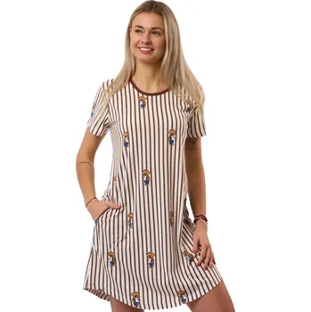 Dámské noční prádlo Dámská noční košile hnědá s medvídky z jemné bavlny 1C4168 hnědá s