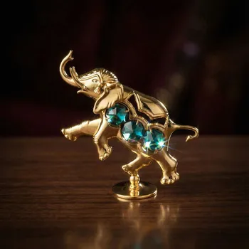 Figurka slona se zelenými kameny 9,5 cm zlatá