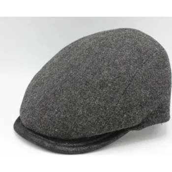 Čepice Fiebig - Headwear since 1903 Zimní vlněná šedá pánská bekovka s koženým kšiltem Velikost: 58 cm