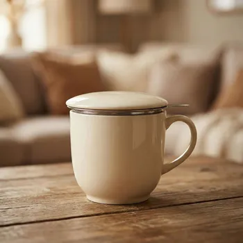 Porcelánový hrnek s filtrem a víčkem HIMARCO ENGLISH COLLECTION 325 ml krémový