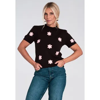 Dámský svetr Figl Svetr rovného střihu s krátkými rukávy M1235 Barva: Hnědá, Velikost: M