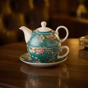 Konvice na čaj Čajová sada Tea for one 450/250 ml tyrkysová s květy