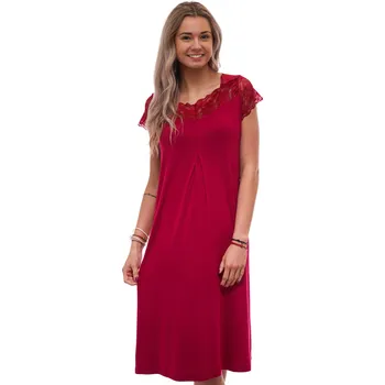 Dámské noční prádlo Dámská hedvábně jemná a pružná noční košilka vínová 1D1658 vínová 3xl