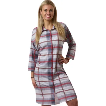 Dámské noční prádlo Šedá a červeně károvaná elegantní celopropínací noční košile s límečkem 1C3875 červená xxl