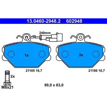 Brzdová destička Sada brzdových destiček, kotoučová brzda ATE 13.0460-2948.2