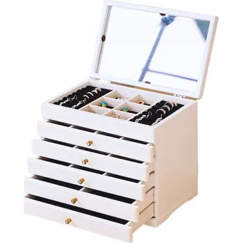 Šperkovnice Šperkovnice bílá dřevěná se zrcátkem a zásuvkami