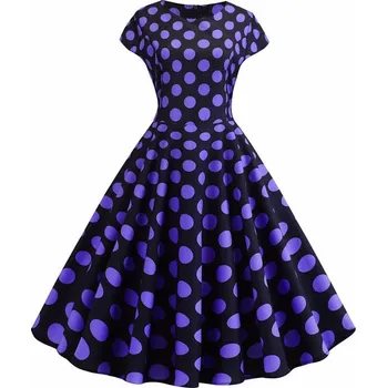 Dámské šaty Rozšířené šaty s fialovými puntíky - XL Velikost: XL, Barva (Varianta): Fialová