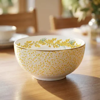 Miska ve žlutém rostlinném vzoru EASY LIFE 12 cm bílá