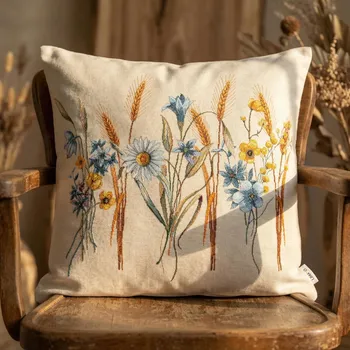 Povlak na dekorativní polštářek Povlak na polní květy a klasy LIMA 45x45 cm béžový