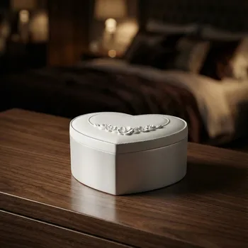 Pouzdro srdce s květinami 10,8 × 10,4 × 5,3 cm bílé