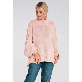 Figl Volný, oversized svetr M1238 Barva: Růžová, Velikost: L