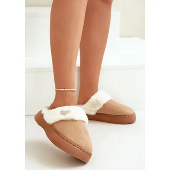 Dámské pantofle Dámské Pantofle S Kožíškem A Ozdobným Srdcem Otielo Barva: Béžová, Velikost: 36/37