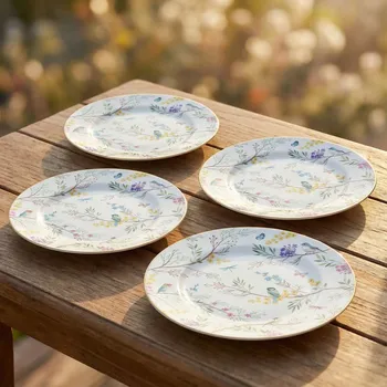 Sada talířů s ptáky a květinami EASY LIFE 19 cm 4 ks