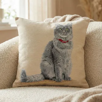 Povlak na polštářek Dekorační povlak na polštář s kočkou FELICIA-NV 45 × 45 cm béžový