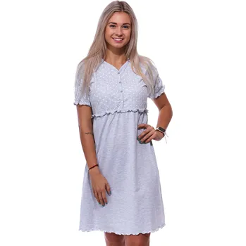 Dámská noční košile Světle šedá a bíle puntíkatá noční košilka pro ženu na knoflíky 1C3652 šedá xxxl