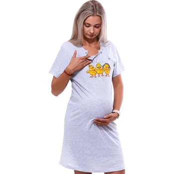 Dámská noční košile Šedá kojící noční košilka dvojpropínací na knoflíky s kuřátky 1C3764 šedá m