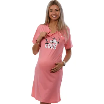 Dámská noční košile Růžová těhotenská a kojící košile má dvojité propínání na knoflíky LIŠTIČKA LOVE 1C3549 růžová xxxl