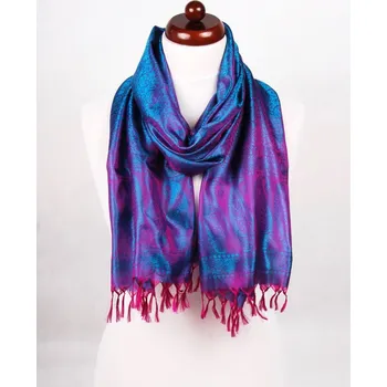 Šála Hedvábná šála z Váránasí magenta s tyrkysovou