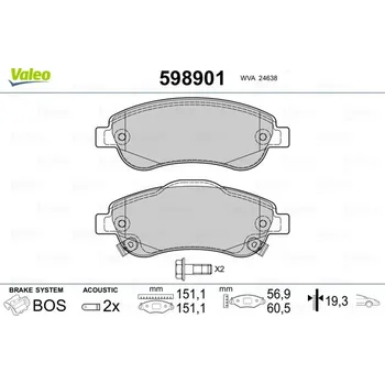Brzdová destička Sada brzdových destiček, kotoučová brzda VALEO 598901