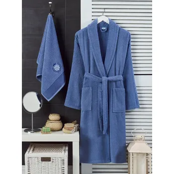 Dámský župan Modrý bavlněný župan a ručník v sadě velikost S/M – Mila Home ID_1755392