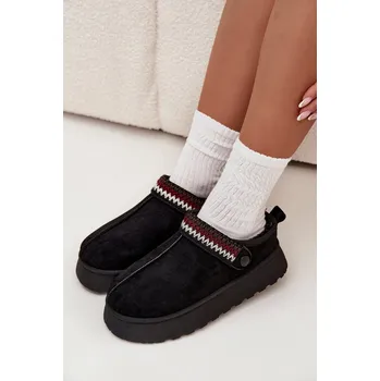 Dámská zimní obuv Dámské sněhule nízké s pohyblivým páskem a výšivkou na platformě Lyrisse Barva: Černá, Velikost: 37