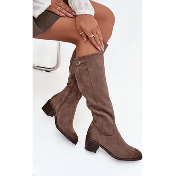 Dámské kozačky Kozaki před koleno eko semiš na sloupku Vinceza 58332 Barva: Béžová, Velikost: 36