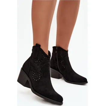 Dámské kozačky Dámské otevřené kotníkové boty na podpatku S.Barski HY52-529 Barva: Černá, Velikost: 36