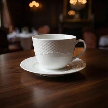 Talíř Reliéfní šálky s podšálky 230 ml bílé 6 ks