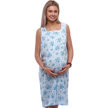 Dámská noční košile Modrá noční košilka bez rukávů pro těhotné a kojící ženy, na knoflíky, s modrým květinovým vzorem. 1C4107 modrá s
