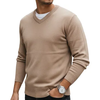 Pánský svetr Pánský svetr s výstřihem do V, velbloudí barva WX2318 - L