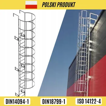 Žebřík OCELOVÝ NOUZOVÝ ŽEBŘÍK S OCHRANNÝM KOŠEM 8,1 M, POZINK